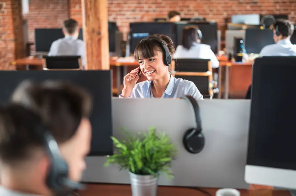 Insurance agent with headset